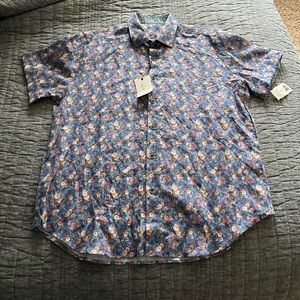 Robert Graham Graymont AOP Floral Short Sleeve Shirt Linen Cotton Blend XL